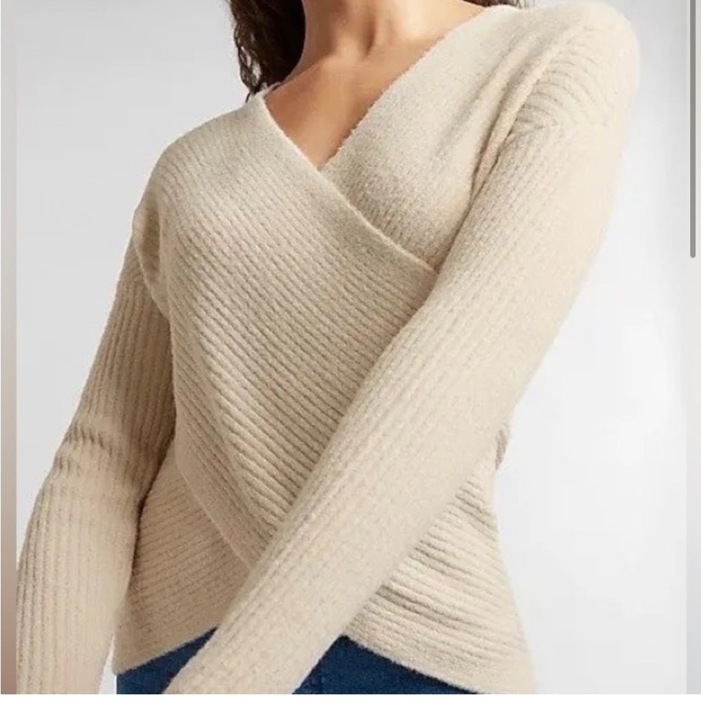 Express ribbed wrap tunic sweater soft pink XS